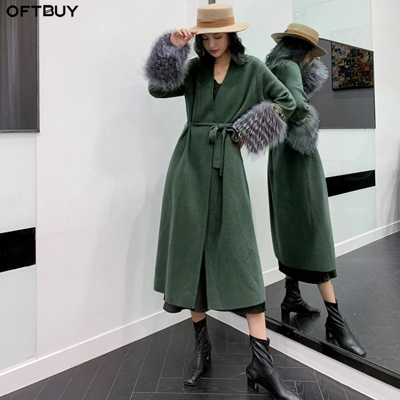 Женская кашемировая куртка с поясом OFTBUY Повседневная Длинная манжетами из