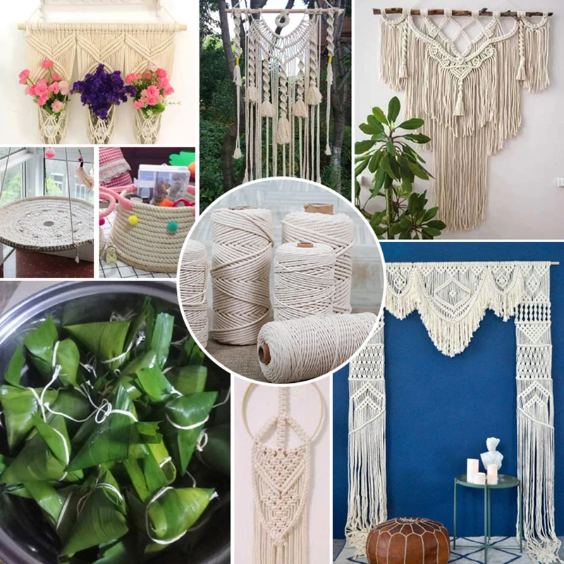 Natural Macrame Twisted Rope String Cotton Cord Thread DIY Craft Knitting Christmas Plant Hangers Wall Hangings 2/3/4/5/6/8/10mm
