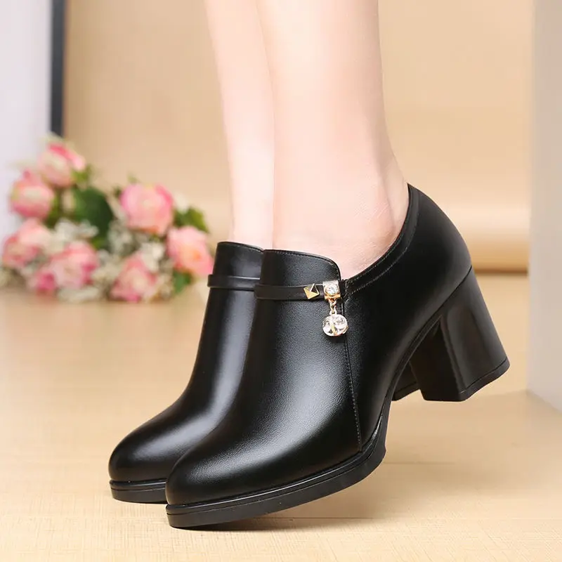 Autumn Women Fashion Platform Pumps Shoes Round Toe Zipper Mid Heels Woman Shoes ladies Pu leather wedge shoes