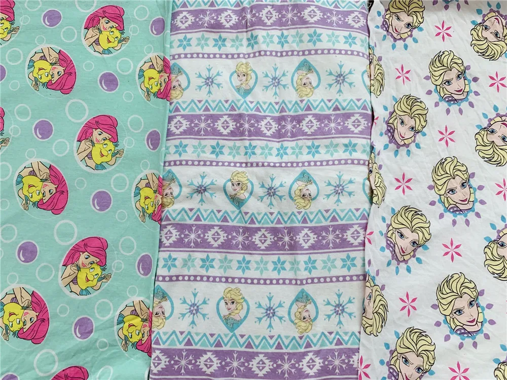 100X160 м принцесса Русалка вязанная хлопковая ткань мультфильм печати лоскутное DIY Детская одежда материал шитье футболка