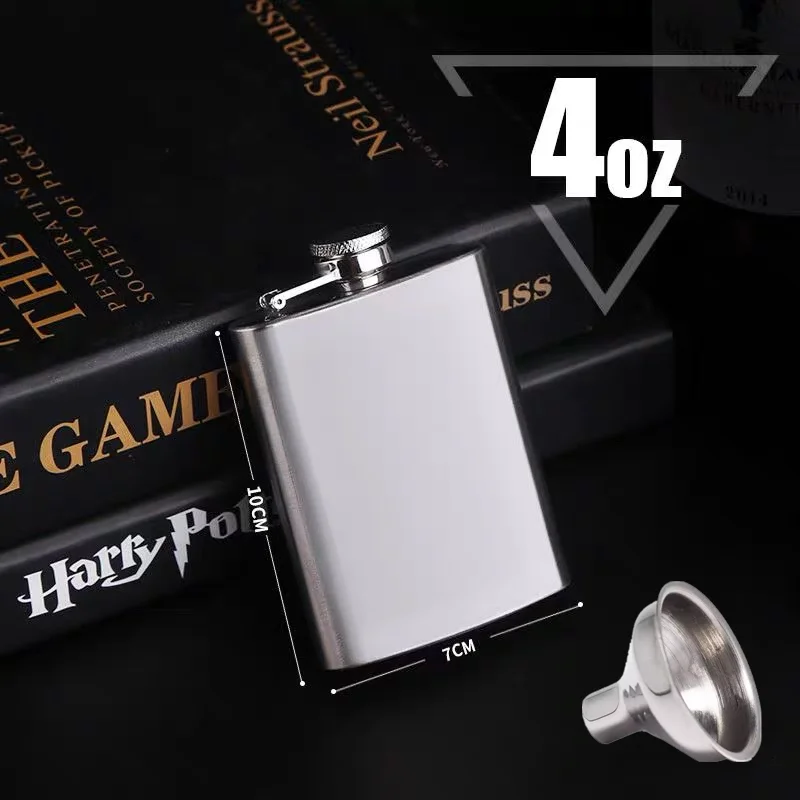 Hip Flask with Small Funnel High Quality 112mL 4oz Handy Narrow-version Wine Jug Portable Stainless Steel Funnel