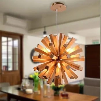 

Solid Wooden Art Pendant Ligh dining room lounge bar Korean Japanese American creative personality Nordic bar pedant ZA MZ1