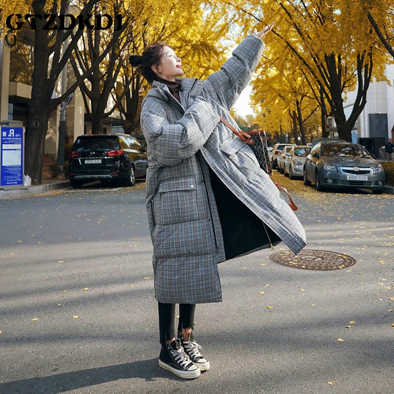 

2020 Womens Winter Jackets Long Hooded Coats Cotton Women's Plaid Jacket Loose Casual Thick Warm Fashion Women Parka Coat