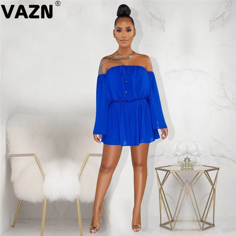 VAZN GHGL11176 Новые 3 цвета модные с открытыми плечами женские комбинезоны с длинными рукавами короткие брюки комбинезоны волнующие Клубные Комбинезоны