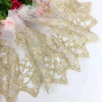 

Lychee Life 1 Yard Gold French Lace Trims Embroidery Polyester Lace Ribbon DIY Sewing Wedding Dress Material Bridal Lace