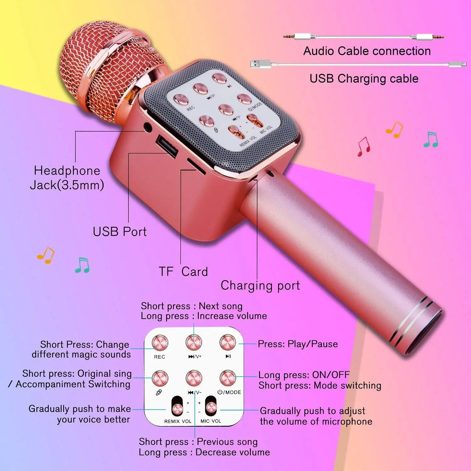Беспроводной Bluetooth микрофон для караоке с динамическим светодиодный светильник портативная KTV машина с динамиком рок-н-ролл для сольных вечеринок