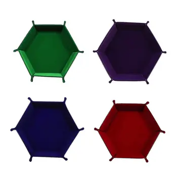 

Dice Folding Hexagon Tray w/ Velvet Rolling for DND Dice Games and Candy Holder Storage