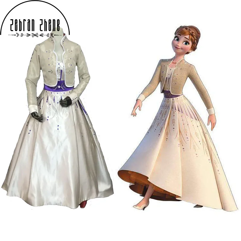 

New Arrival Ice Snow Princess Anna Embroidery Costume Outfit Elsa Cosplay Halloween Costume Anna Yellow Dress Coat Set