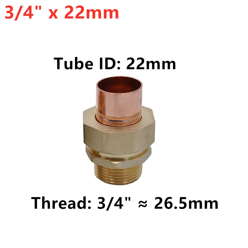 10мм-54 мм, медные трубки сварной шов 3/" 1/2" 3/" Мужская резьба латунь соединение Муфты разъем - Цвет: 3l4 x 22mm