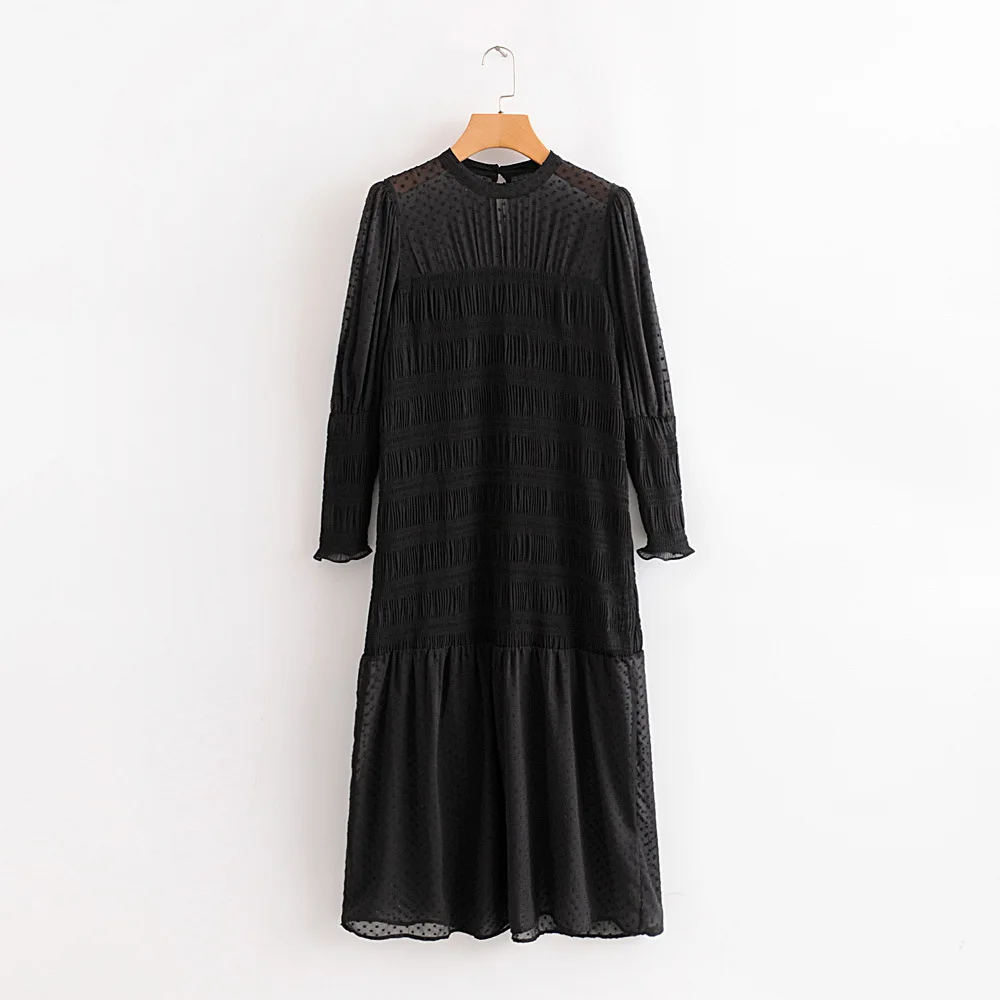 

Australia Non-mainstream Retro Black And White with Pattern Tulle Long Sleeve Pullover Long Skirts 2019 Autumn New Products Plea