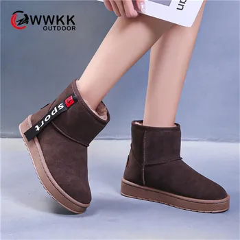 

WWKK Snow Boots Warm Fur Plush Insole Women 2019 Winter Flock Ankle Boots Shoes Woman Slip On Outdoor Female Shoes Botas Mujer