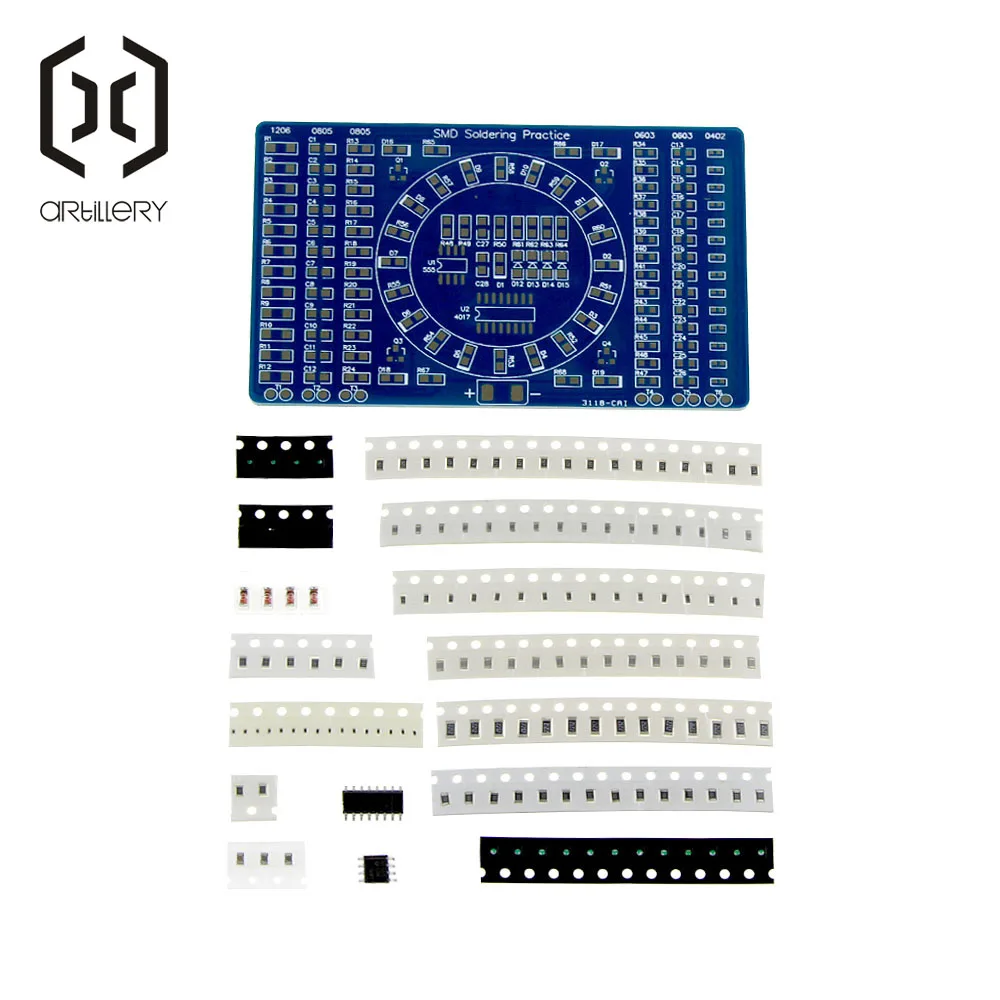 

CD4017 Rotating LED SMD NE555 Soldering Practice Board DIY Kit Fanny Skill Training Electronic Suit