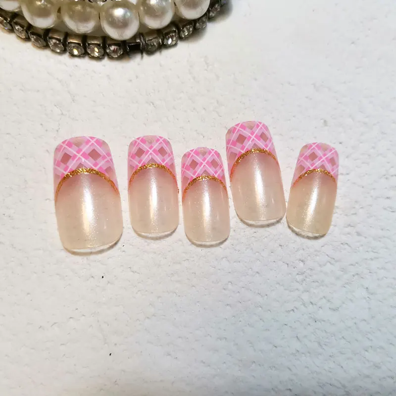 Baby Pink French Fake Nails Long Party Style Wearing Square Press on Nail Tips Q0013 | Красота и здоровье