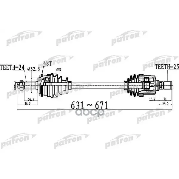 Полуось Передний Мост Слева 24x631x52,5x25 Abs:48t Kia Picanto(Ba) 1.0 04- Mt PATRON арт. PDS0513
