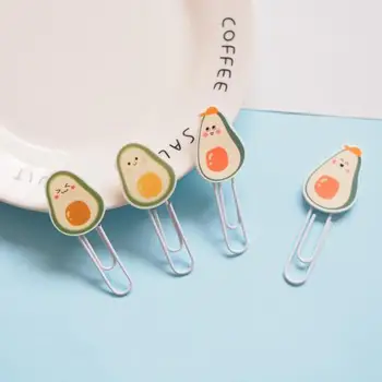 

4 pcs/pack Kawaii Avocado Smile Clip Hollow Out Metal Binder Clips Notes Letter Paper Clip Office Supplies FOD