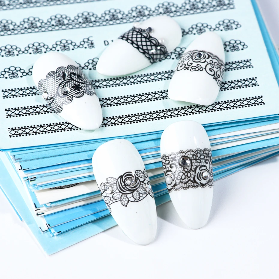 

40pcs Black White Lace Flower Design Nail Stickers Water Transfer Decals Slider For Nails Art Decoration Wraps Tips SANC180