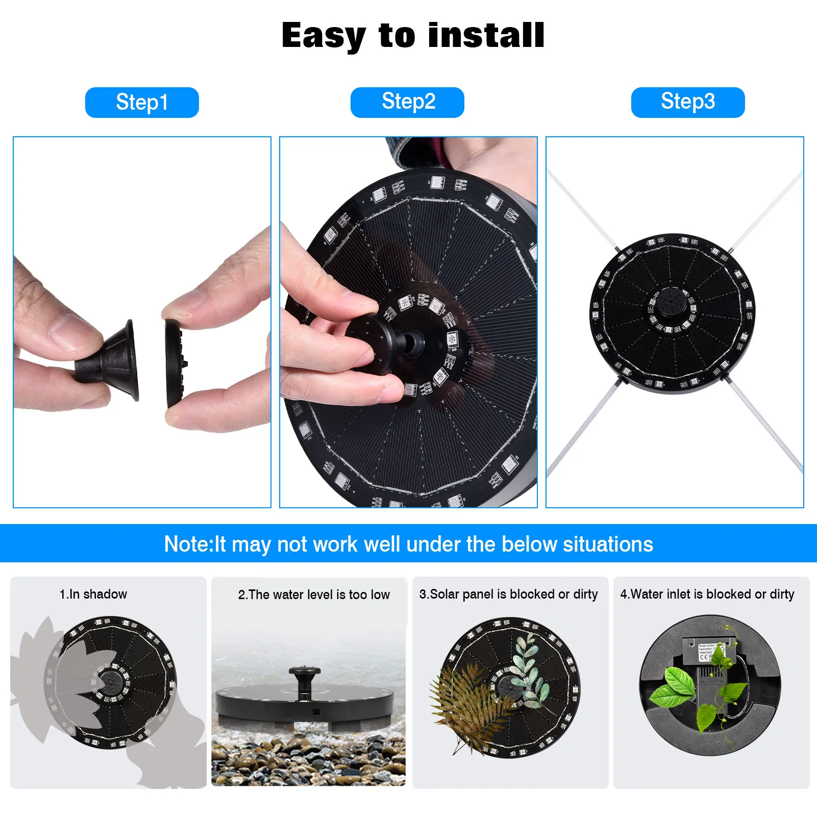 Solar Fountain 7V/3.5W Solar Fountain Pump Colorful 21 LED Lights Swimming Pools Floating Garden Decor