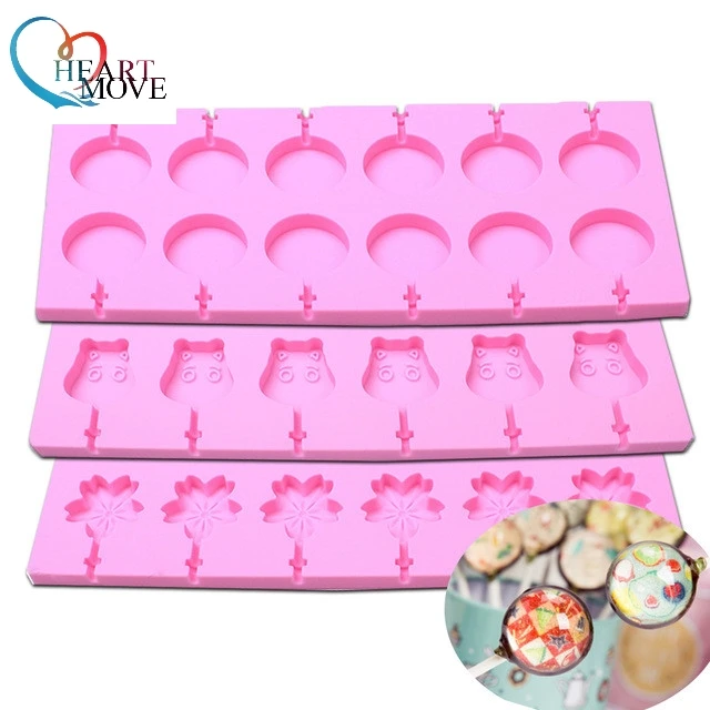 Silicone Lollipop Mold Candy Chocolate Molds Round Cake Decorating Tool Cow Cherry Blossom Cat Claw Lollipops Cake Baking Mold