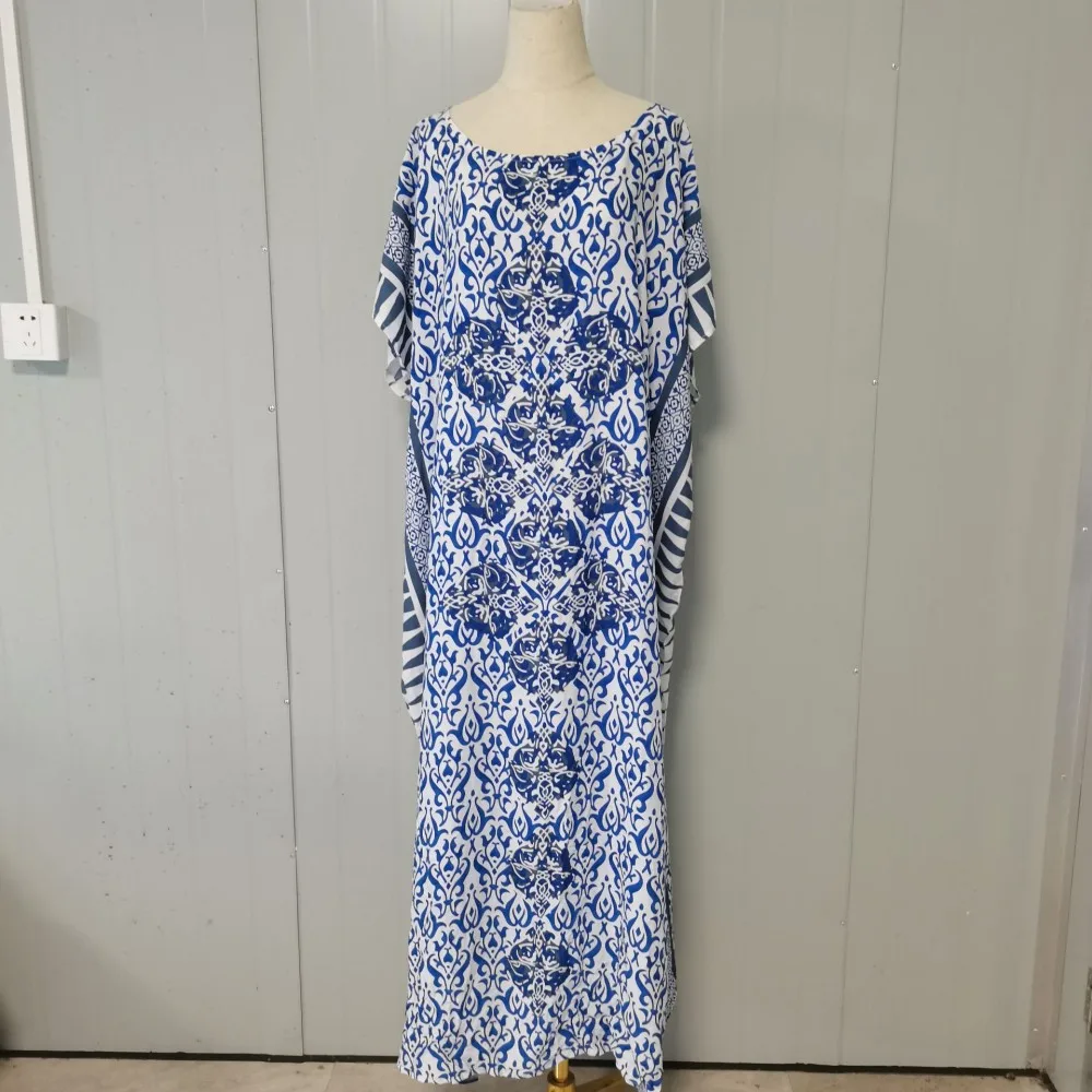 Round Neck Print Sexy Ladies Robe Large Size Loose Bat Sleeve African Long Skirt 2022 Spring African Womens Casual Wear Vestidos