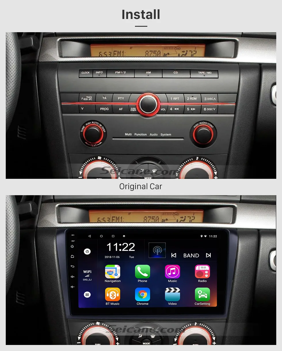 Seicane HD 1024*600 Android 9,0 для 2004-2007 2008 2009 Mazda 3 автомобильное радио gps блок плеер Поддержка Зеркало Ссылка 3g WiFi 1080P DVR