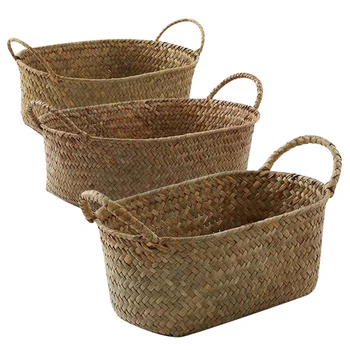 

Handmade Woven Storage Basket Straw Food Container Makeup Organizer Breadfruit Case Holder(S+M+L)