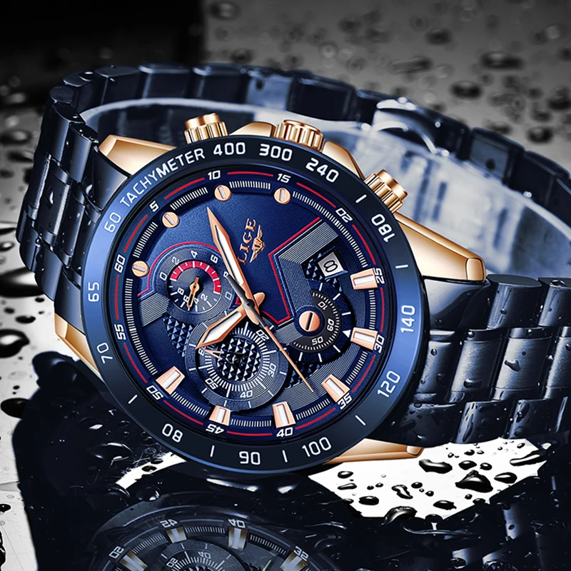 Lige New Fashion Mens Watches With Stainless Steel Top Brand Luxury Sports Chronograph Quartz-3