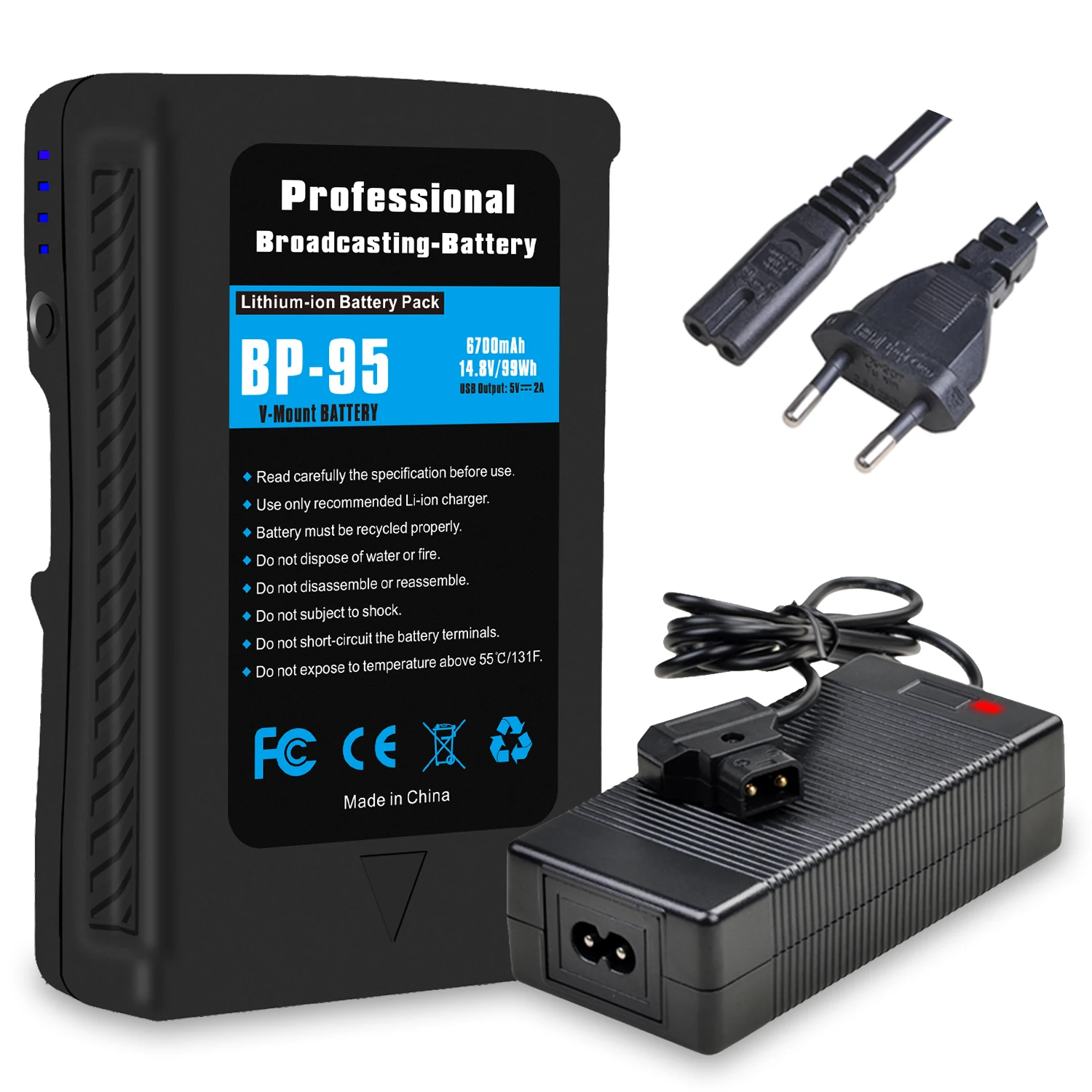 

Установленный аккумулятор BP-95 V 14,8V 6700mAh для светодиодных видео ламп для телекамер Sony, зарядное устройство D-Tap для V-lock аккумулятора