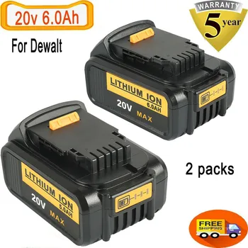 

2PCS Li-ion Batteries For DeWalt Electric Power Tool 20V Max XR 6.0AH Lithium Ion Battery Replacement DCB206-2 DCB205-2 DCB204