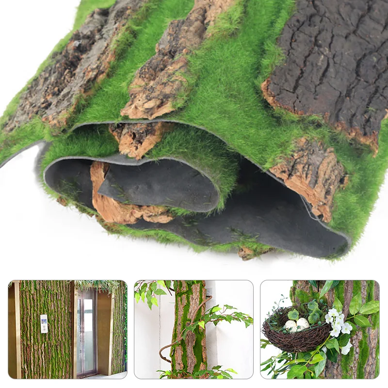 1pc Simulation Tree Bark Home Sewer Decoration Fake Tree Bark Green