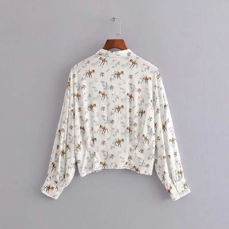  2019 Autumn The New Disney Animal Print Women Shirts Button Turn-down Collar Long Sleeve Casual Cut