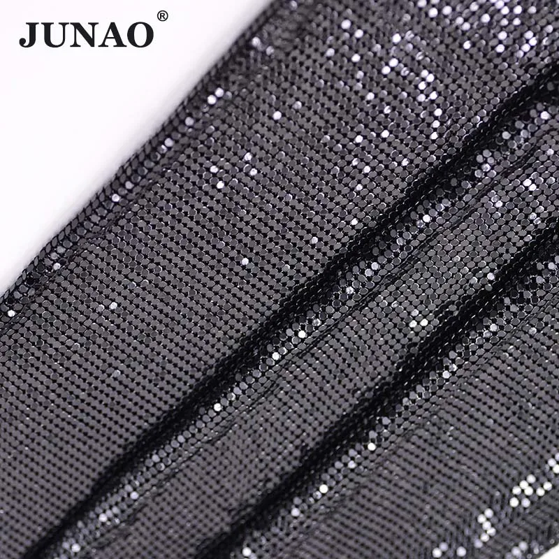 JUNAO-40-150cm-Black-Sequins-Mesh-Rhinestones-Trim-Aluminum-Sheet-Metal-Fabric-Applique-For-DIY-Bags