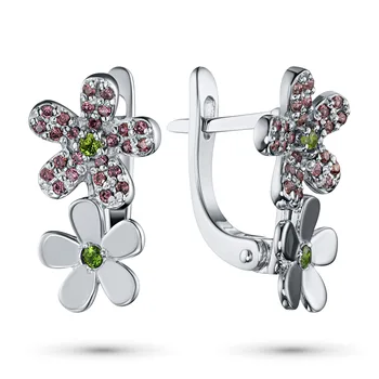 

Earrings in white gold with хромдиопсидом and Garnet э0931с _ 0120451