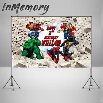 

Kids 1st Birthday Photocall Prop Studio Backdrop Background Comics Superhero Avengers Spiderman Photography Backdrop poster