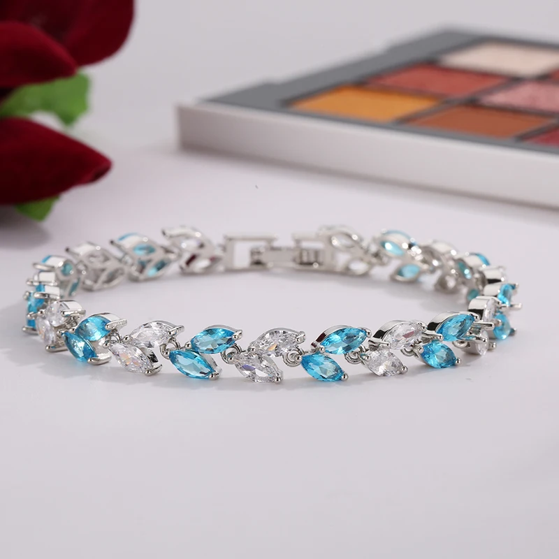 CARSINEL модный бренд Шарм серебристый цвет прозрачный кристалл кубический циркон 6 цветов лист браслет ювелирные изделия для женщин свадебный подарок