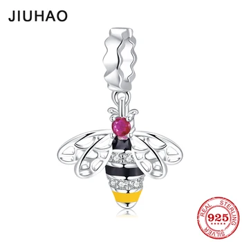 

Hot 925 Sterling Silver deep pink CZ honeybee fine Pendants beads Fit Original Designer Charm Bracelet Jewelry making