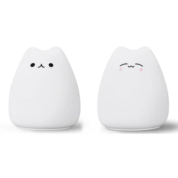 

New 2 Pcs Mini Cute Cartoon Cat Shaped Pat Light Lamp Soft Silicone Nightlight for Kids Toy Gifts Room Decor, Clever Cat & Popul