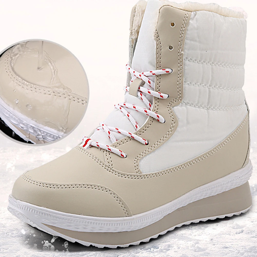 SARAIRIS Winter Waterproof Snow Boots Woman Add Fur Warm Ladies Shoes Woman Fashion Thick Heels Lace Up Boots Female Size 35-42