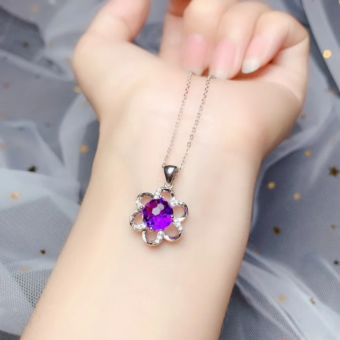 SHILOVEM 925 серебро Пьезоэлектричество подвески из аметиста отправка ожерелье классика прекрасный женский Рождественский подарок bz0808988agz