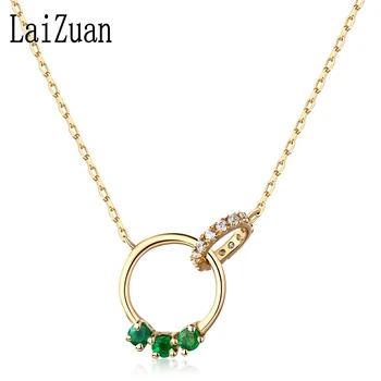 شراءLaiZuan الصلبة 18K الذهب الأصفر AU750 شهادة حقيقية الطبيعية الزمرد الماس العصرية أنيقة مجوهرات فريدة قلادة القلائد