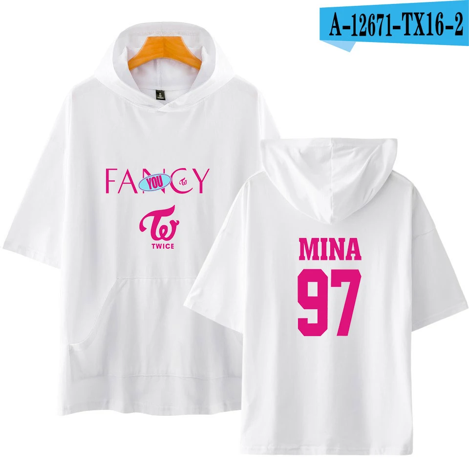 Новая корейская мода Kpop Twice Fancy футболки Harajuku с капюшоном футболки для женщин/мужчин короткий рукав толстовка футболка хип-хоп рубашки хип-хоп - Цвет: white7