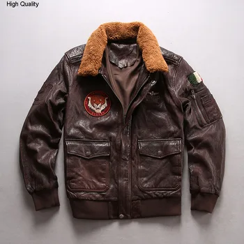 

air force flight jacket fur collar genuine leather jacket men slim fit short sheepskin Motorcycle Biker coat bomber jacket