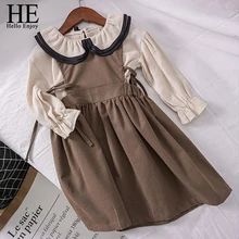 HE Hello Enjoy/ г. Осенняя одежда для девочек Детские платья для девочек, кукольная рубашка с воротником, платье-жилет детское платье принцессы для маленьких девочек