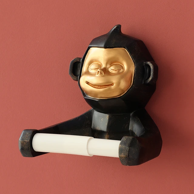 Gibbon Statue Wall Decoration Toilet  Tissue Holder Loo Ledge Black Monkey sculpture figurines Hanging Roll Tissue holder Black