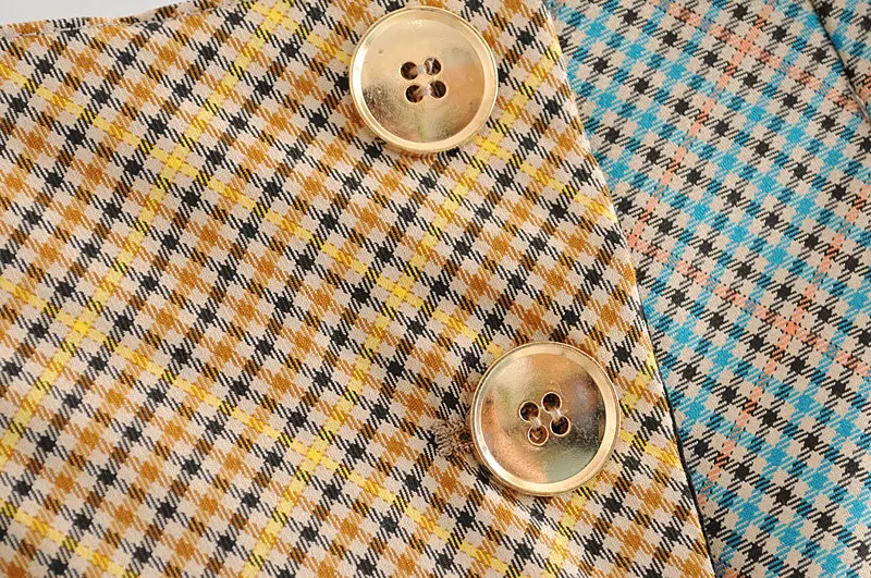 Women Sexy A-Line Mini Skirt Spring Autumn Vintage Button Plaid Spliced Office Ladies Elegant Work Skirts Saia Jupe Femme