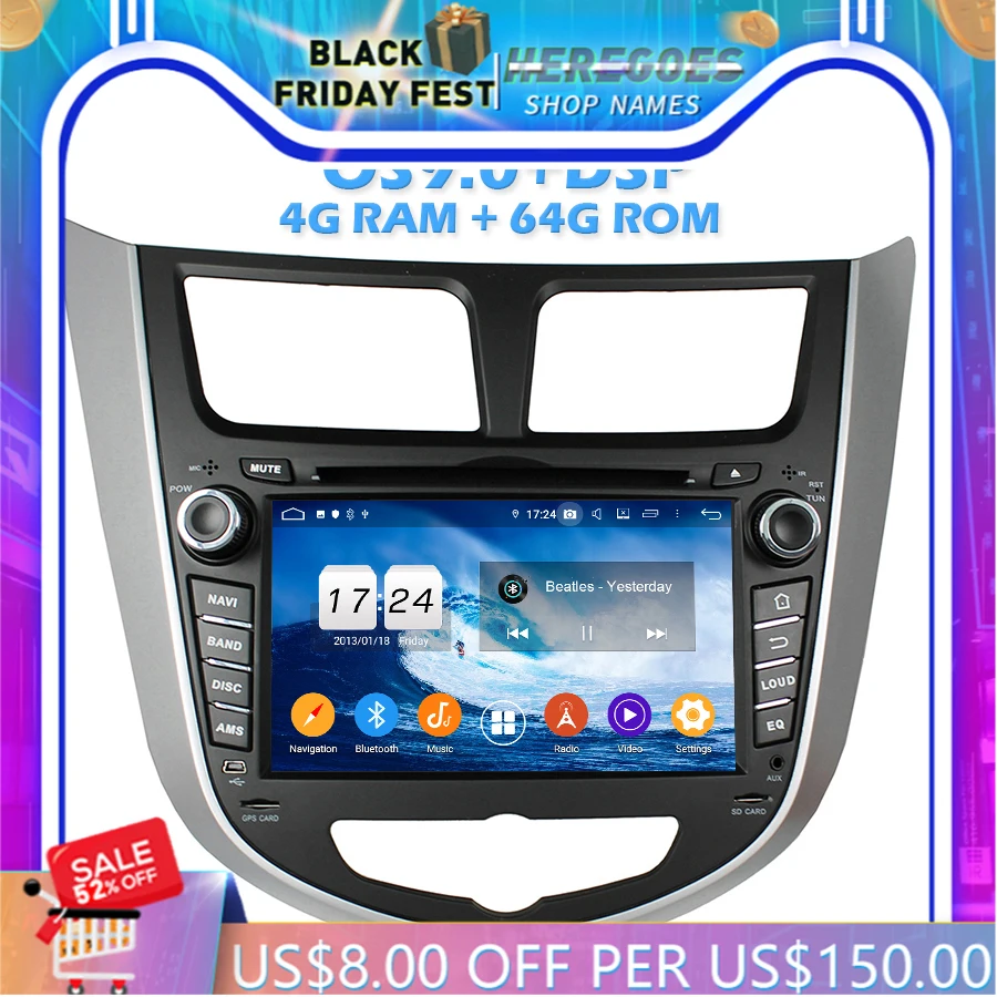 Автомобильный DVD-плеер IPS DSP Android 10,0 4 Гб 64 Гб ROM Wifi 4G Bluetooth радио GPS карта для Hyundai Solaris Verna Accent 2010-2016