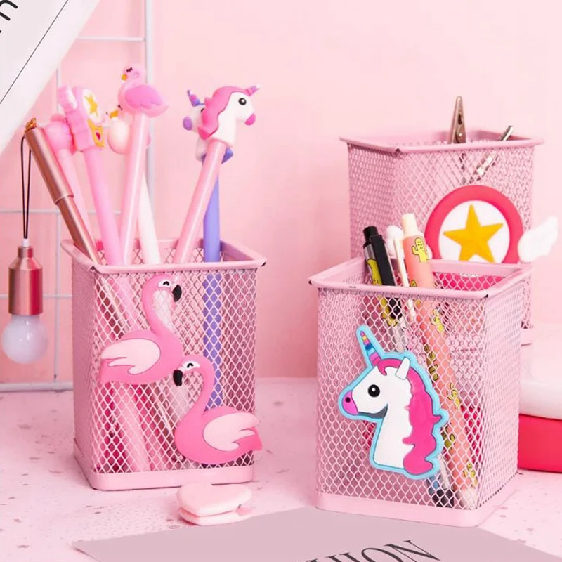 

1Pcs Kawaii Pink Unicorn Cactus Flamingo Square Stationery Storage Box Manage Case Pencil Pen Holder Stand Student Stationery
