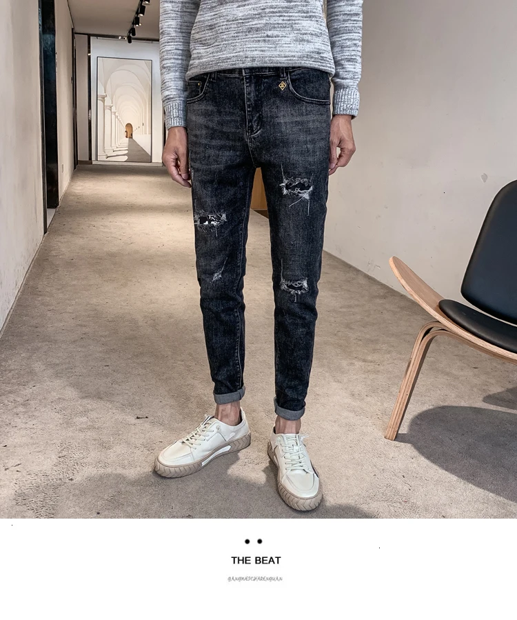 Male Hole Tassel Casual Loose Wide Leg Lovers Pants Men's Jeans Vintage Streetwear Hip Hop Punk Gothic Harem Denim Pants