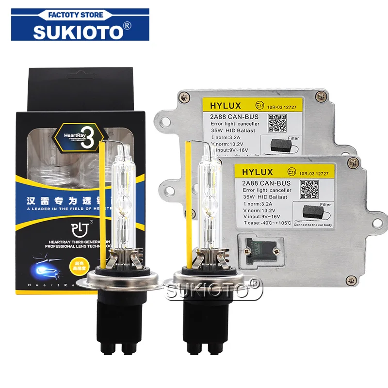 SUKIOTO AC 35W Hylux 2A88 Canbus Ballast Xenon Kit Car Light Bulb Kit HeartRay Xenon H7 H1 H11 9005 9012 D2H Headlight Retrofit