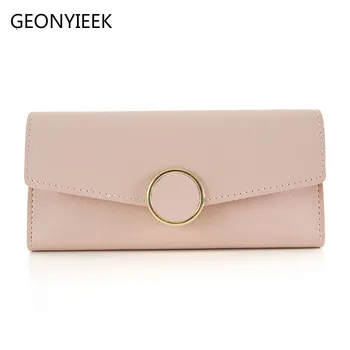 

2020 Wallet Leather Women Wallet Long Pu Leather Purse Zipper Metal Circle Decor Wallets Female Hasp Coin Purse Clutch Black
