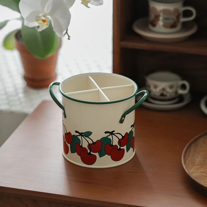 Vintage Cutlery Bucket Household Kitchen Chopsticks Box Knife and Fork Storage Bucket Creative Inner Partition Drain Basket Rack
